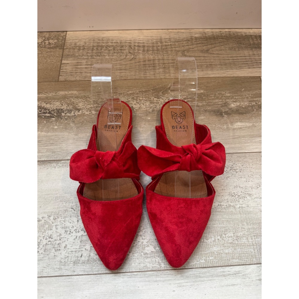 Beast Fashion Maisy Bow Mule Coquette Balletcore Women's 6 Red Pointed Toe Flat - Picture 7 of 10